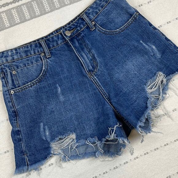 Gianni Bini Shorts Women's 28 Distressed Cutoff Frayed Hem Denim Blue Boyfriend - Picture 2 of 9